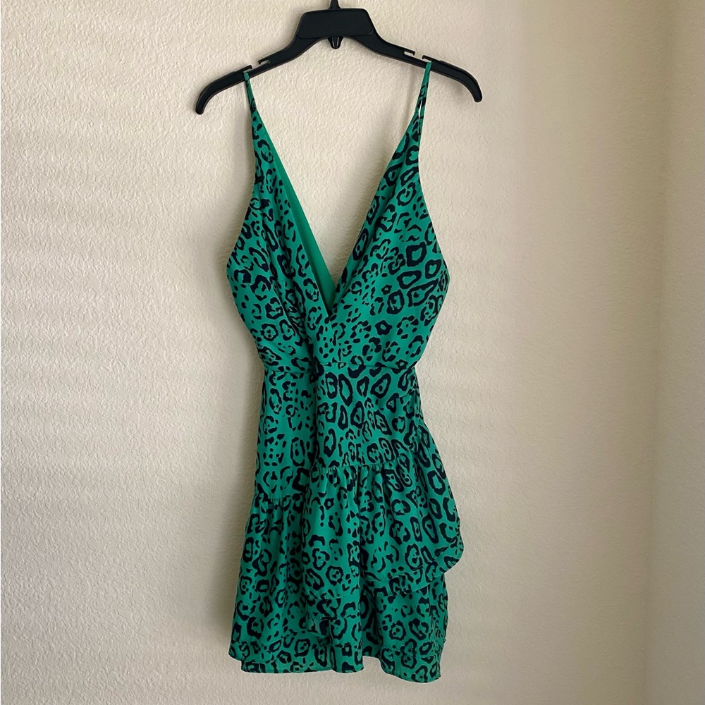 Wayf Green and Black Patterned Dress
